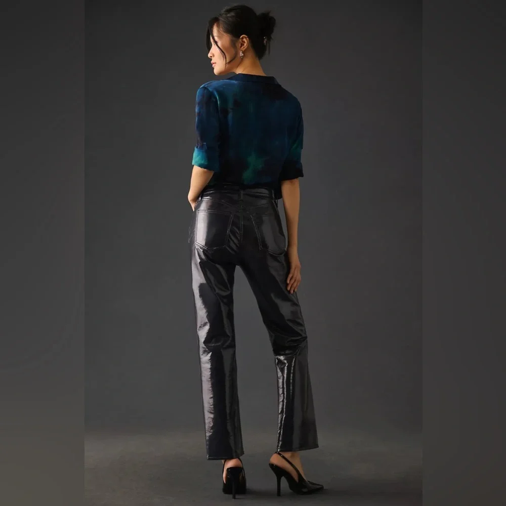AGOLDE Recycled Leather 90's Pinch Waist Straight Leg Pants in Carbon (32) - Picture 5 of 14